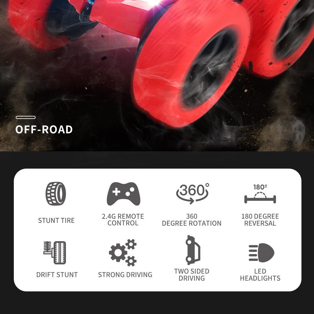 High-Speed 360° Remote Control Stunt Car with Lights - Double-Sided Tumbling Toy for Kids