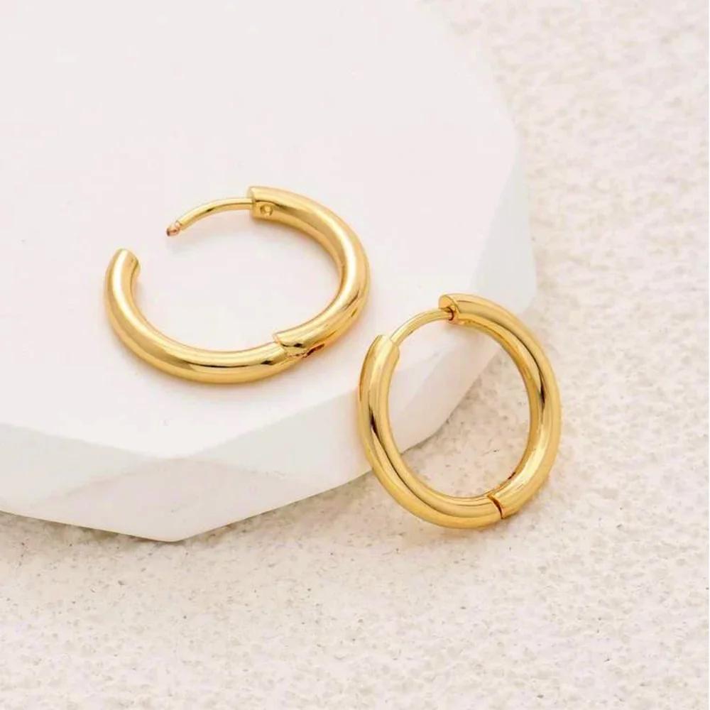 8-20mm Edelstahl Creolen Goldfarbe Hiphop Steampunk Stil Silber Ohrringe für Damen Herren Push Back Ohrschmuck Set