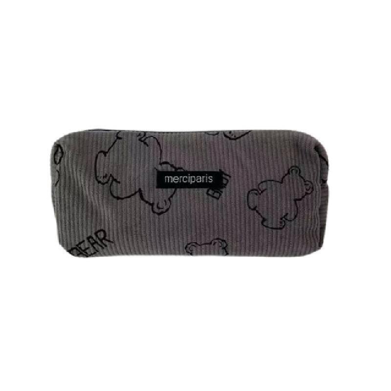 

Вместительный вельветовый пенал с принтом медведя для студентов серый