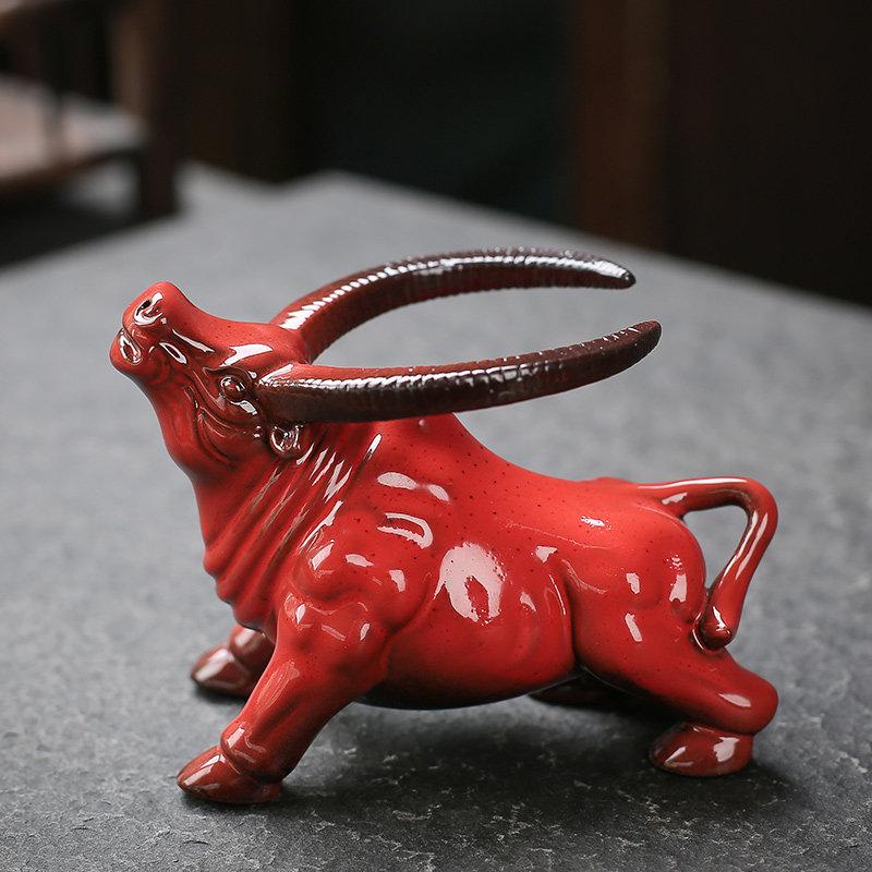 

BEPAN Purple Clay Kiln Change Glaze Tea Pet Bull Statue Ornament Tea Set Filter Craft Desktop Decoration Festival Gift