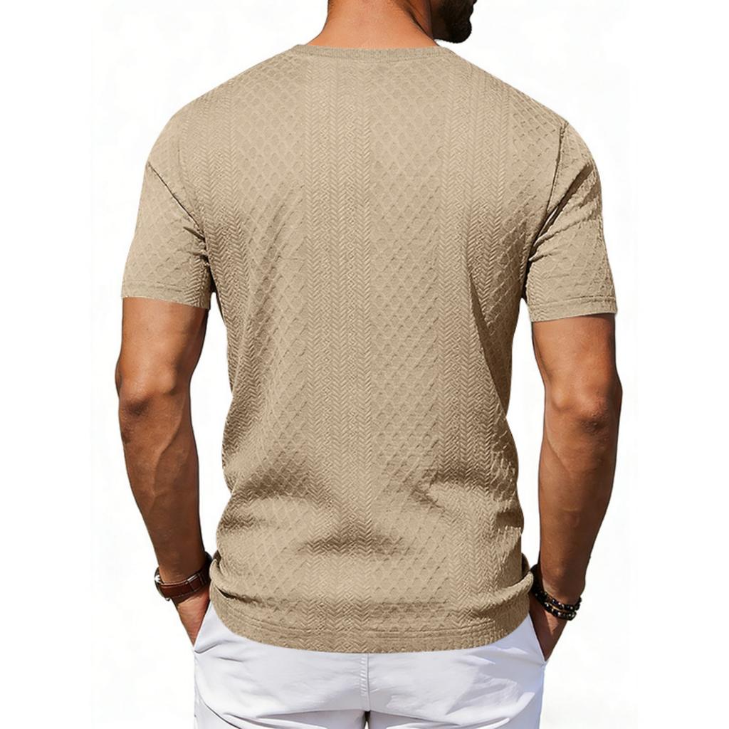 Men's Casual And Fashionable -color Textured T-shirt With Round Neck And Short Sleeves