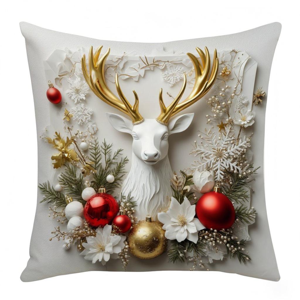 Christmas Embroidered Pillow Covers Set of 4 Santa Deer Snowman Cushion Cases Winter Holiday Sofa Decor (No Insert)