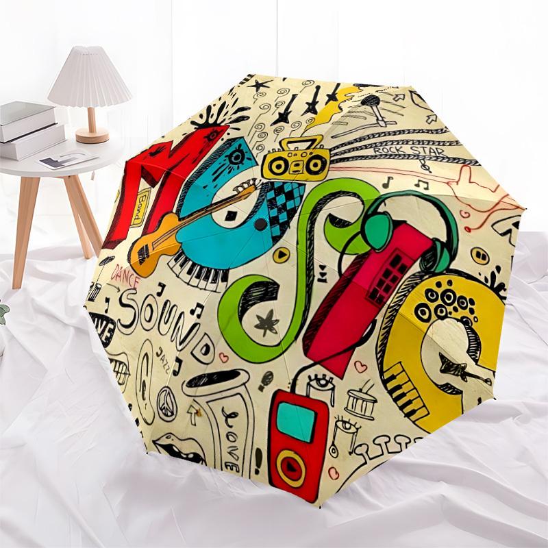 1pc Music Sound Automatic Folding Umbrella - Compact 8-Rib Design, Durable Plastic & Iron, Lightweight for Outdoor Daily Use166