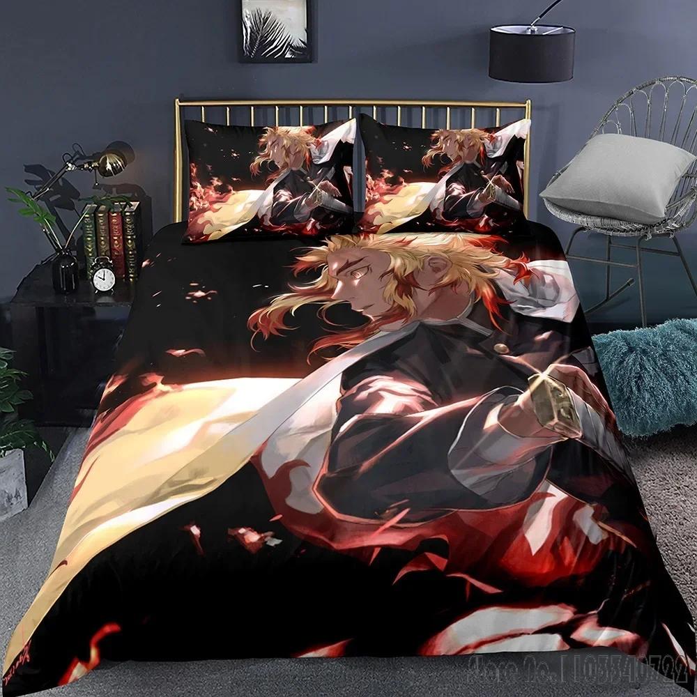 Anime Demon Slayer Cartoon Printed Duvet Cover Set HD Comforter Cover for Kids Bedding Sets Bedclothes Bedroom Decor