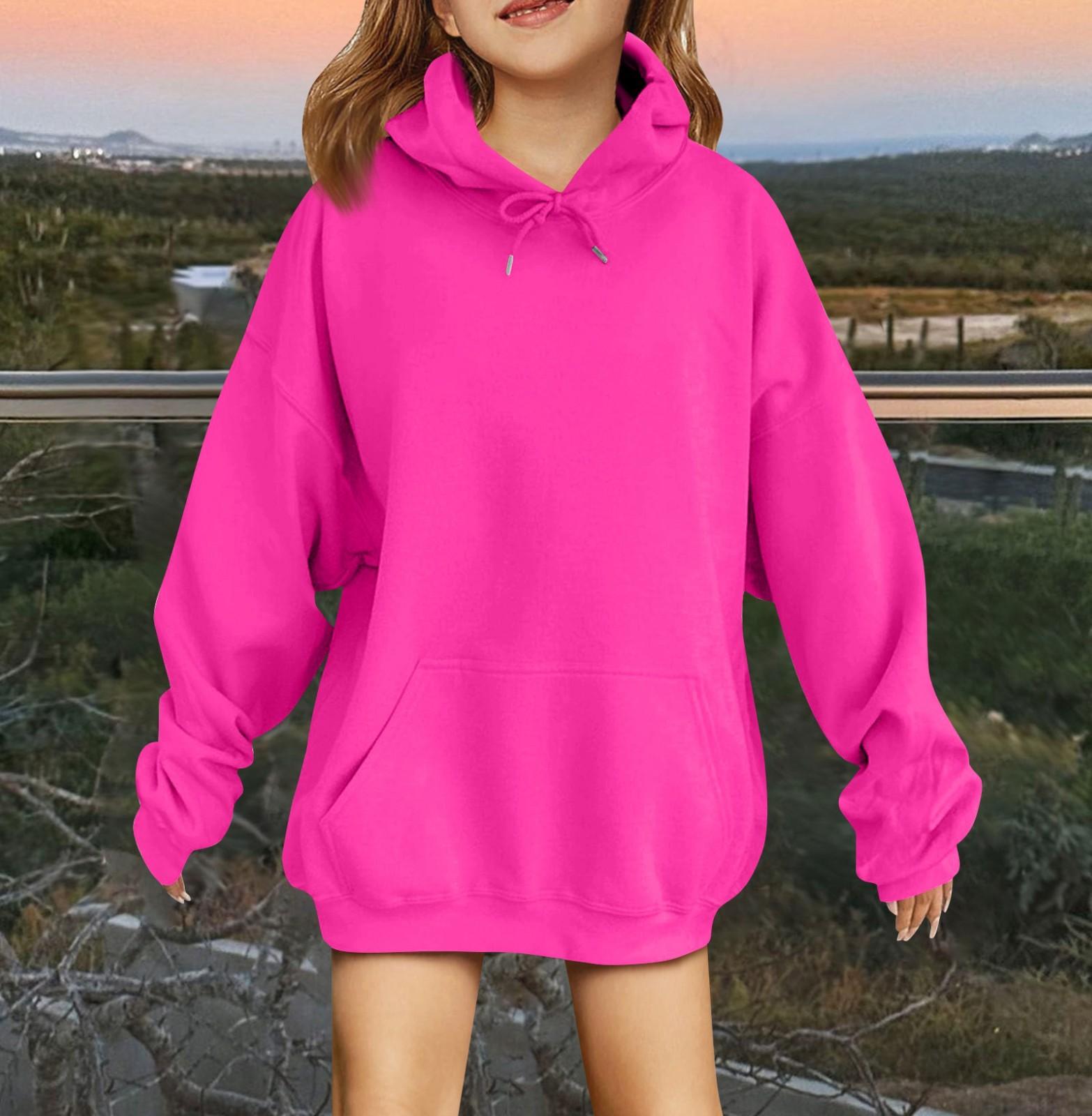 

Милые толстовки с капюшоном для девочек-подростков. Модные опрятные толстовки с капюшоном. Рубашки с длинным рукавом больших размеров. Одежда для девочек. 140 горячий розовый