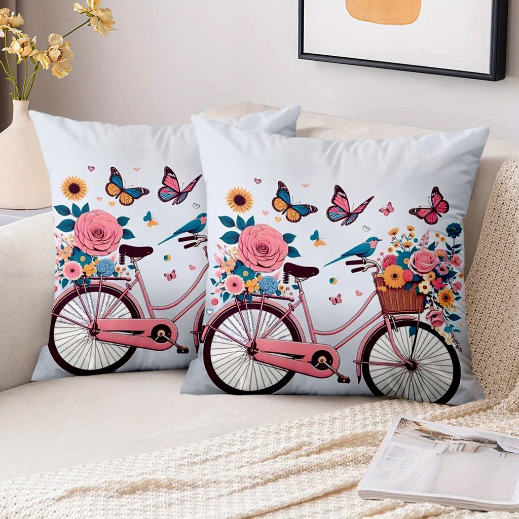 1 Pieces Floral Bicycle Pillow With Butterflies And Bird Polyester pillowcase, sofa decorative cushion cov Headboard Pillow