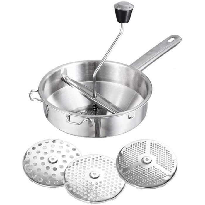 Moulin à pommes de terre manuel inox 3 disques — moulin rotatif pour purée, corps inox 201/410, 505 g