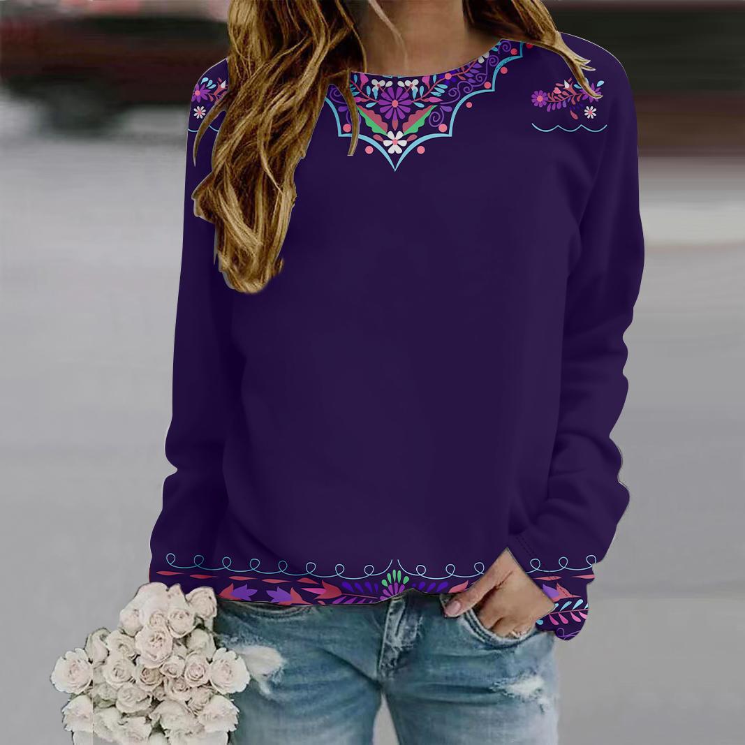 Осень-Осень женская мода с круглым вырезом и длинным рукавом футболка свободная одежда — фото 4