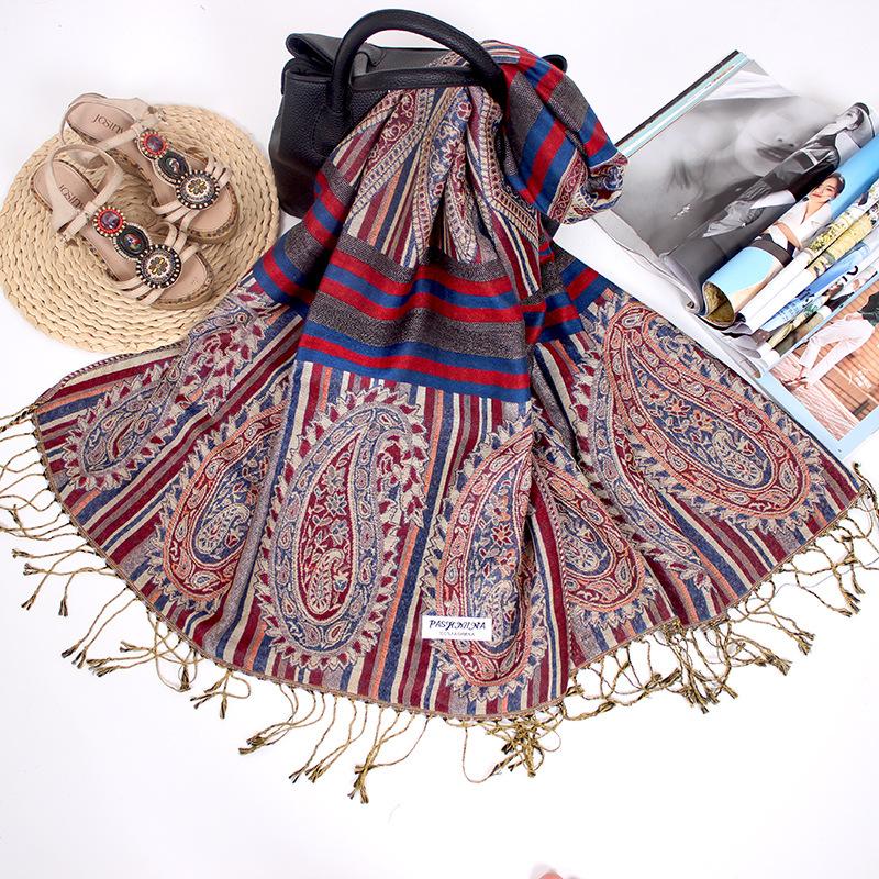 Long scarf Nepalese jacquard fringed cashew women's shawl scarf dual-purpose
