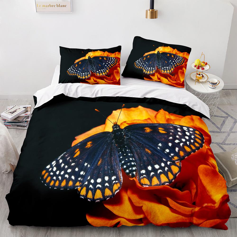 3D Butterfly Duvet Cover with Zipper Closure Purple Printed Comforter Cover, Queen Size 3 Pieces Soft Microfiber Bedding Set
