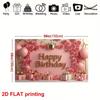 2D Blush Pink Floral Happy Birthday Backdrop Banner Photography Background