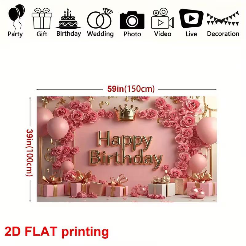 2D Blush Pink Floral Happy Birthday Backdrop Banner Photography Background