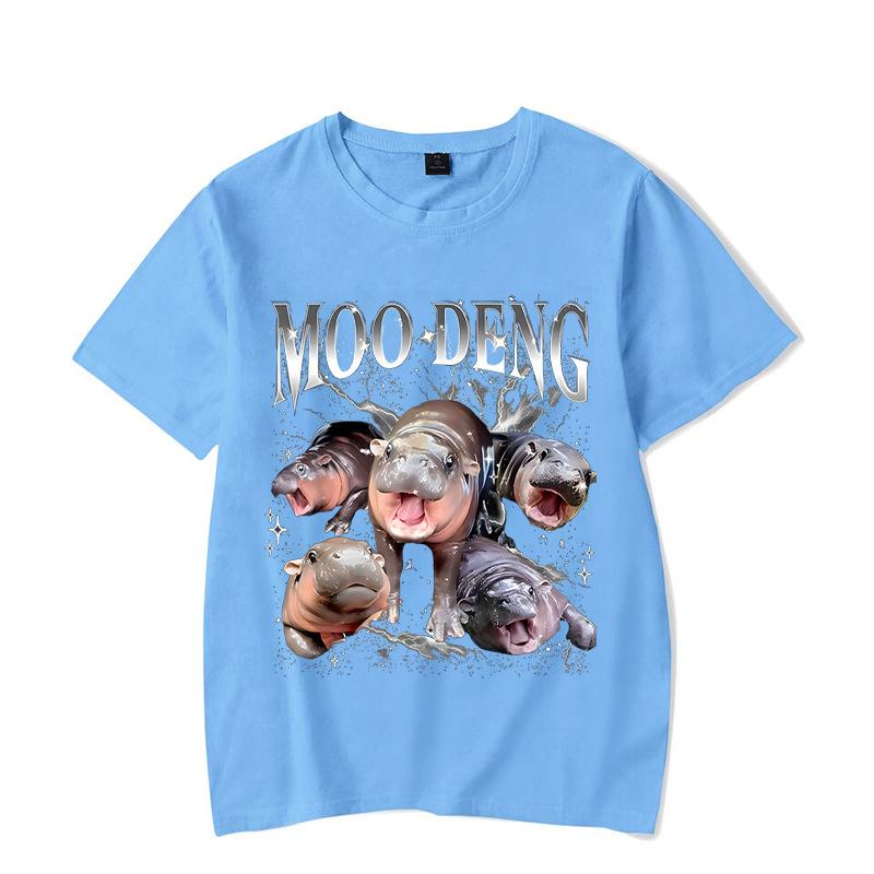 Ladies' Loose Casual Fun Moo Deng Bouncing Pig Print Pure Cotton Short Sleeved Top T-Shirts Women’s