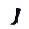 2025 autumn and winter new European and American belt buckle thin high heel pointed suede high boots solid color one-pedal knight boots