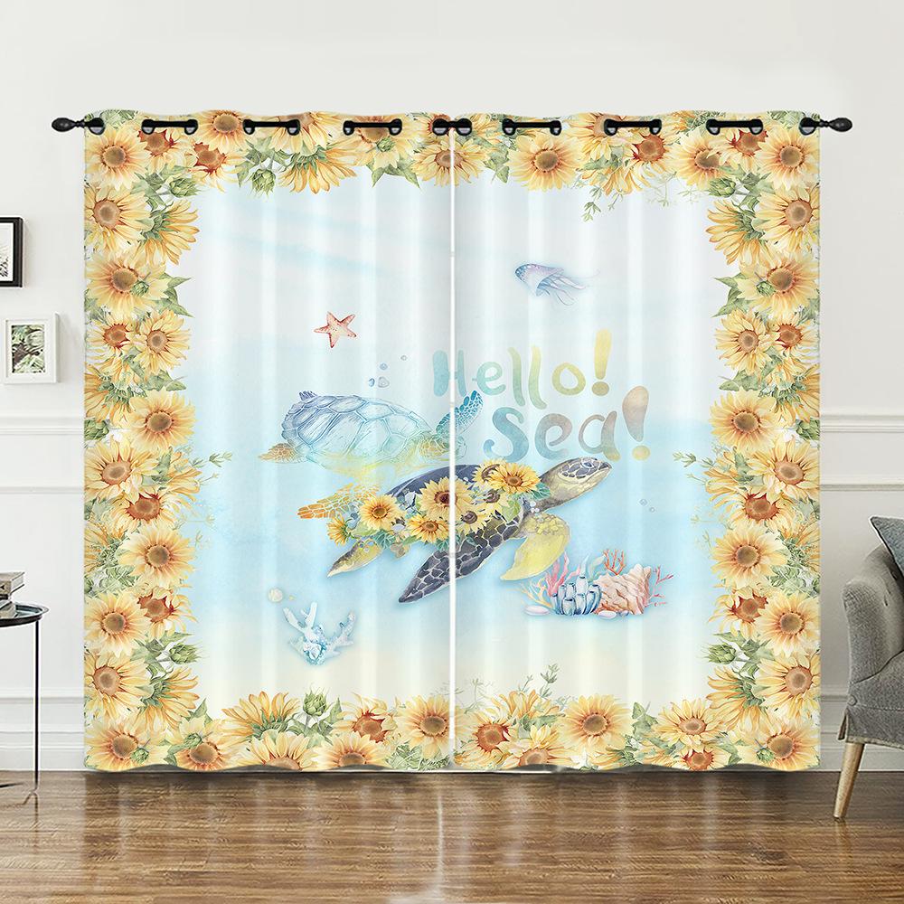 Curtains Animals Turtles Sunflower Curtains Digital Printing Blackout Curtains No Punching