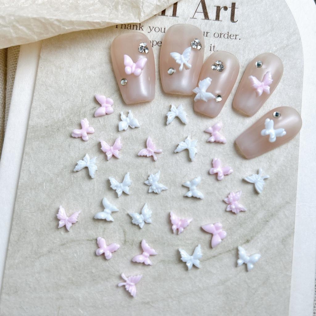 ins Pink and White Mini Bowknot Nail Art Accessories Resin Girly Wearable Nails DIY Decoration Materials