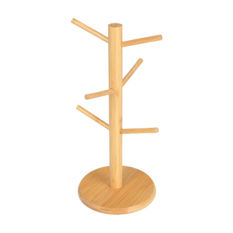 Wood Mug Holder 6 Hook Coffee Mug Tree Holder Mug Hanging Display Rack Drinkware Shelf Tea Cup Storage Holder Stand Kitchen