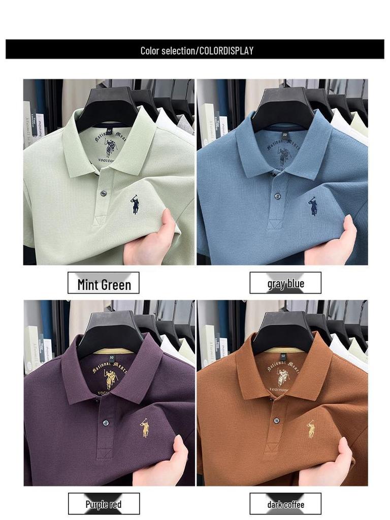 Men's Pony Logo Embroidered Cotton Polo Shirt - Short Sleeve, Turn-Down Collar, Casual Fit