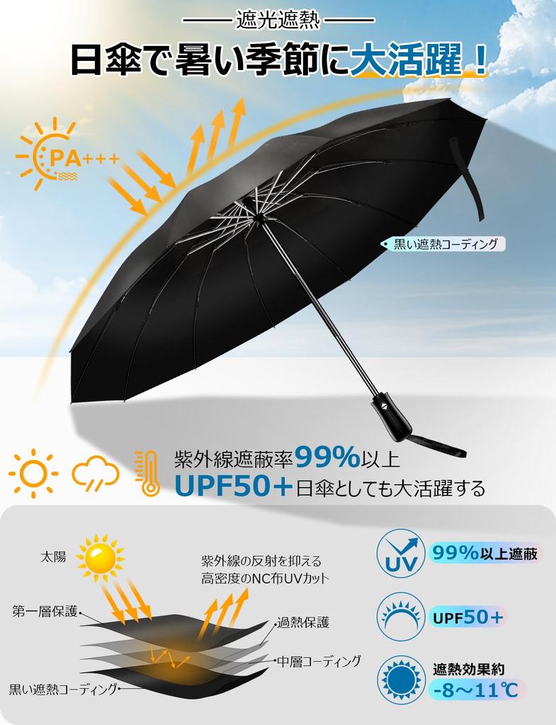Reinforced Folding Umbrella with Automatic Reverse Sun Heat UV Rain or Perfect for Rainy Typhoon Heavy Rain Storage Pouch Included Extra-Large, 12-Rib