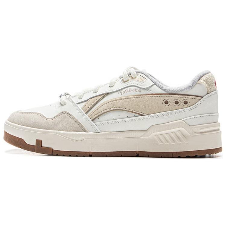 Li Ning Common 80s Slip Resistant Abrasion Resistant Low top Skateboard Shoes Men's White Beige AGCV023-4