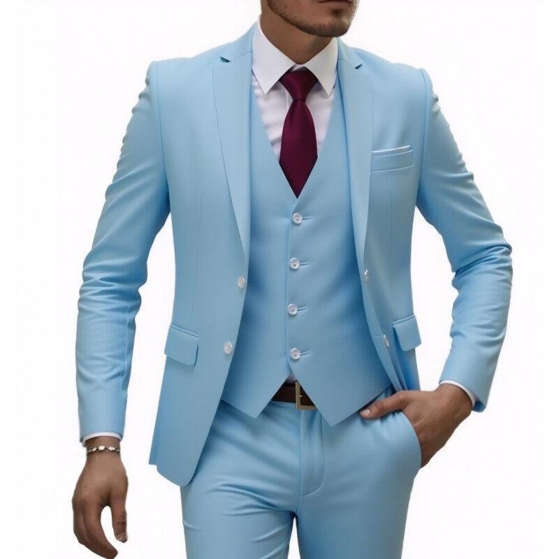 Two-piece Suit Men's Fashionable Gentleman Business British Style Solid-color Banquet Host Casual Wedding Suit