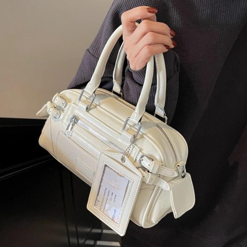 Stylish Design Glossy PU Sqeare Shoulder & Crossbody Bags Solid Zipper  Trendy Designer Style Handbags for Women
