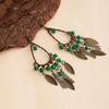 Vintage Bohemian Ethnic Style Earrings Long Green Leaf Beaded Fringed Stud Earrings Niche High-End Earrings