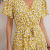 Women Summer Floral Print Long Dress Casual V Neck Short Sleeve A Line Bandage Chiffon Dress Sizes S to XXL