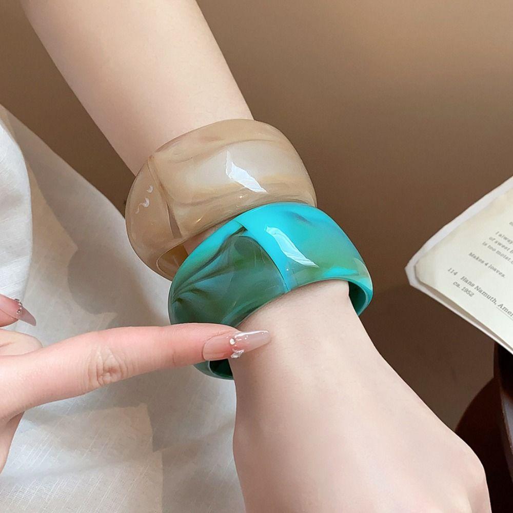 Colorful Retro Acrylic Bangle Minority Design Geometric Hand Ring Irregular Wide Bracelet Party