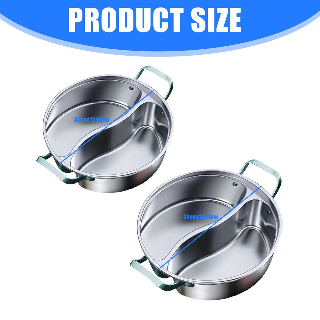 High Quality 32cm 34cm Divided Hot Pot Cookware Cooking Pot For Simultaneous Cooking Two Flavor On Induction Stove