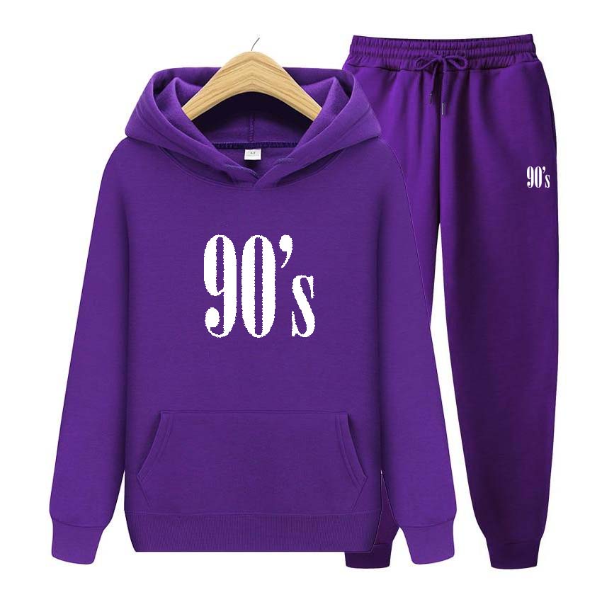 Men's Sets 90’s Print Sweatshirt Sport Suit Tracksuit 2 Pieces Set Hoodies Sweatshirt+Pants Suit Hoodie Sportswear Jogging
