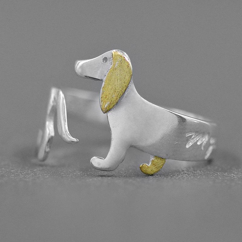 Unisex Silver Ring - Cute Dachshund Hug Design
