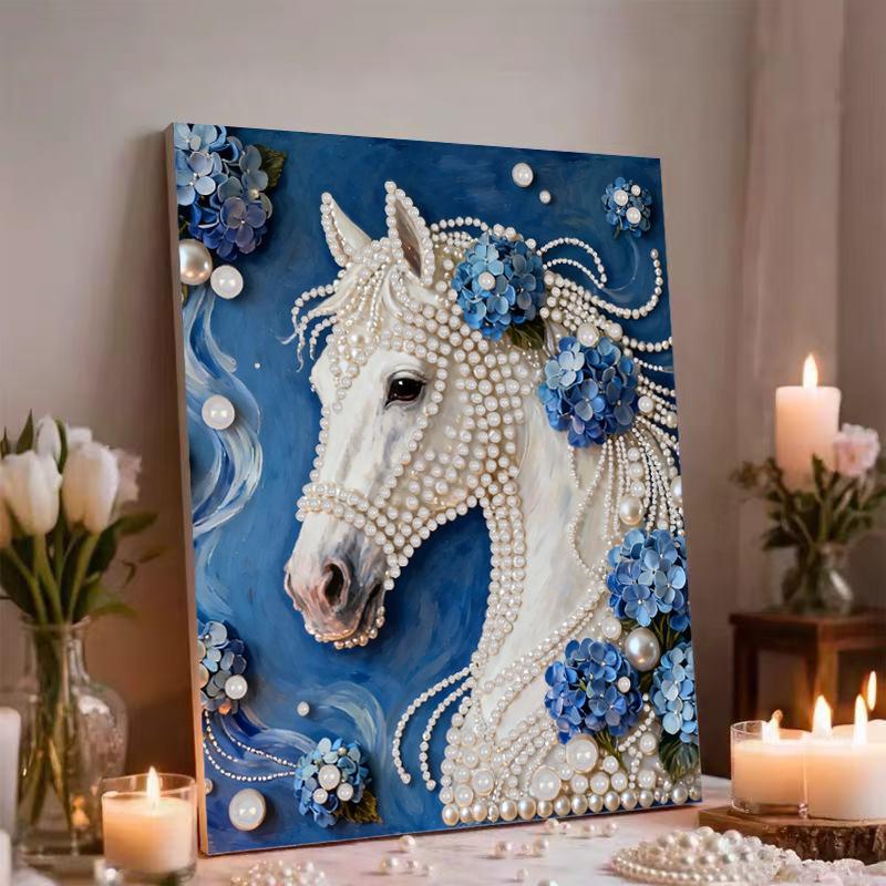 Decorative Painting Material Package, Handmade Diy National Style Ornament, Year Of The Horse Pearl Painting With Photo Frame, Living Room Entrance