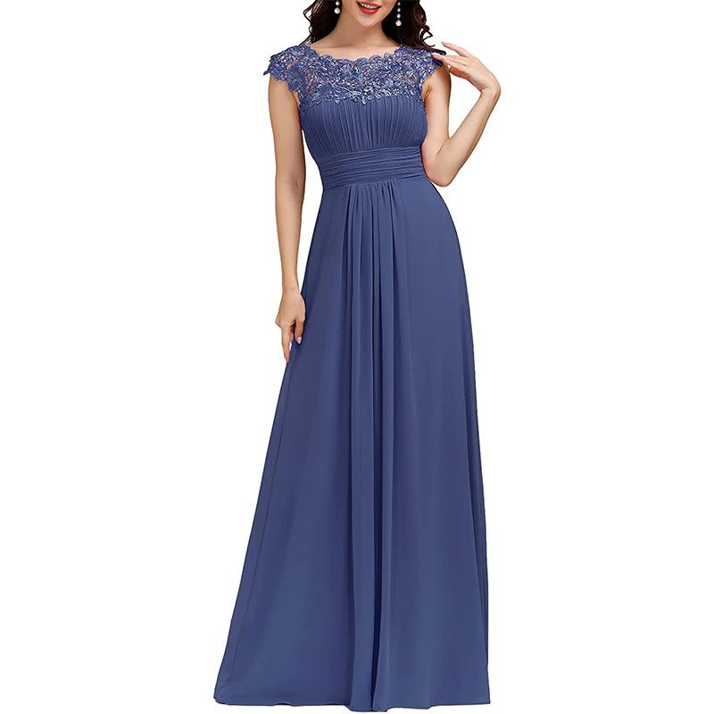 CH23SS17 #Cross-border Europe, America, Amazon, independent station noble evening dress dress, lace splicing swing dress S