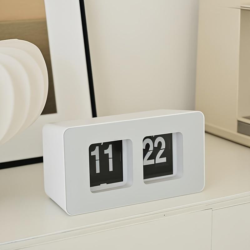 Automatic Flip Clock Alarm Silent Non Ticking Mechanism, Retro Vintage Bedside Clock with Digital Display, AA Battery Operated Not Included