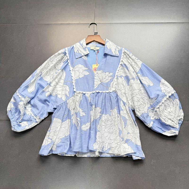 

Foreign Trade Order Entr0 Loose Version Print Long sleeve Batwing Shirt Top + Dress Blue/Tops S