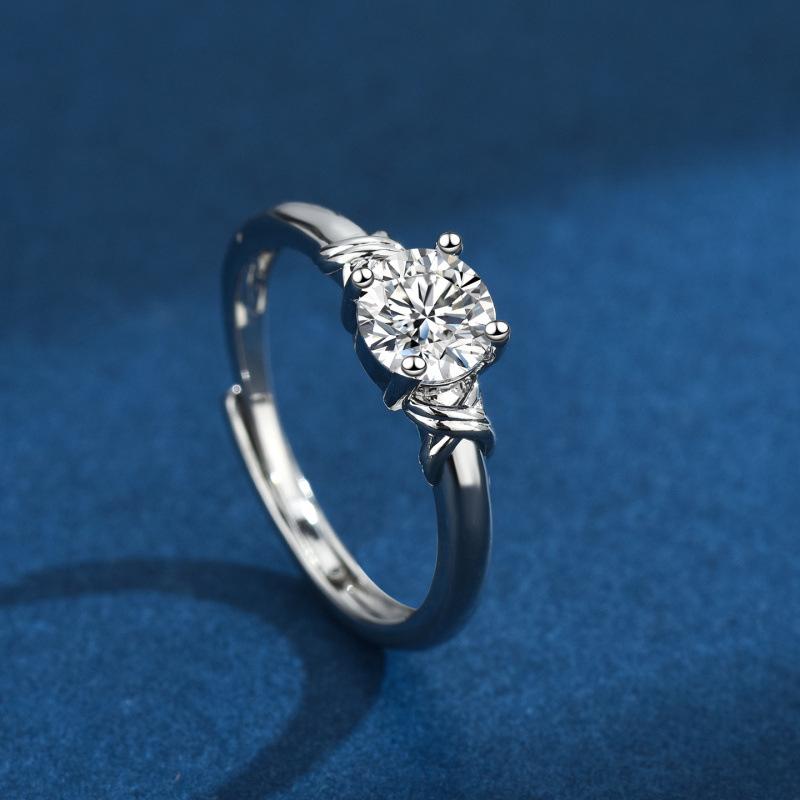 Fashionable And Minimalist Four Claw Full Diamond Women'S Engagement Ring Silver Zircon Adjustable Women'S Ring
