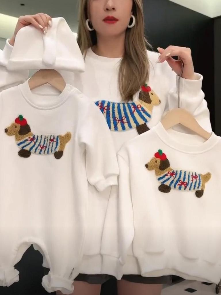 Dachshund Embroidery Parent-Child Sweatshirt - Cozy, Loose Korean Style for Autumn/Winter
