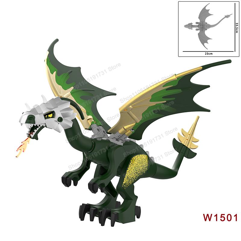 Drago Occidentale Drago di Fuoco Verde Figure d'Azione Grandi Accessori Blocchi da Costruzione Giocattoli Educativi per Bambini Regali W1501