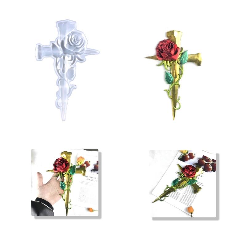 Wall Art Decor Mold,Crucifix Silicone Resin Mold Rose Cross-Epoxy Casting Mold for DIY Wall Hangings,Home Decorations