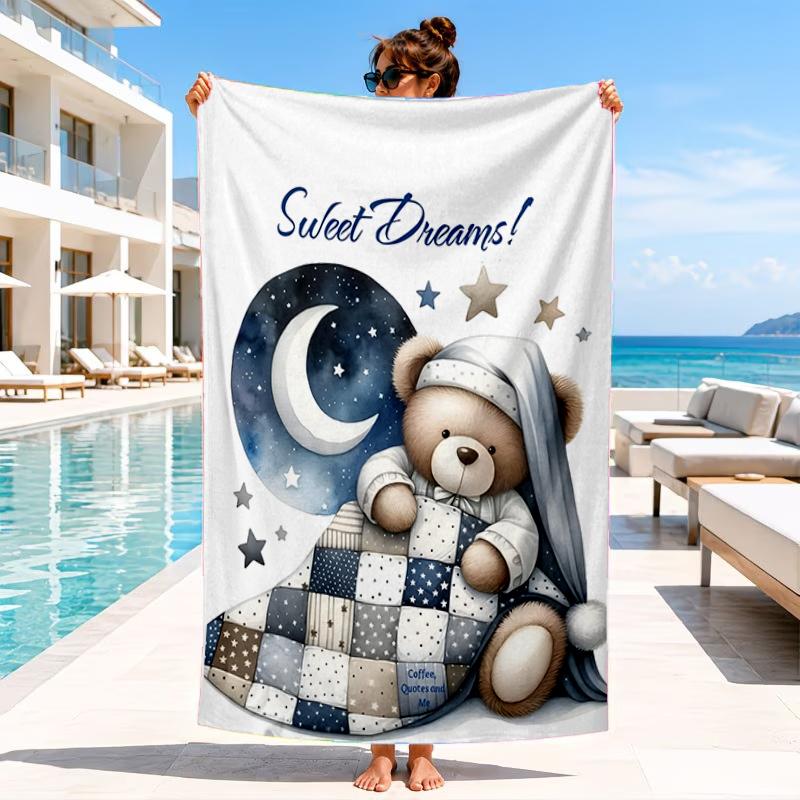 Teddy Bear Night Sky Beach Towel, Microfiber Beach Towel, Perfect For Pool, Beach, Travel, Home Decor Beach Party Fan Gifts