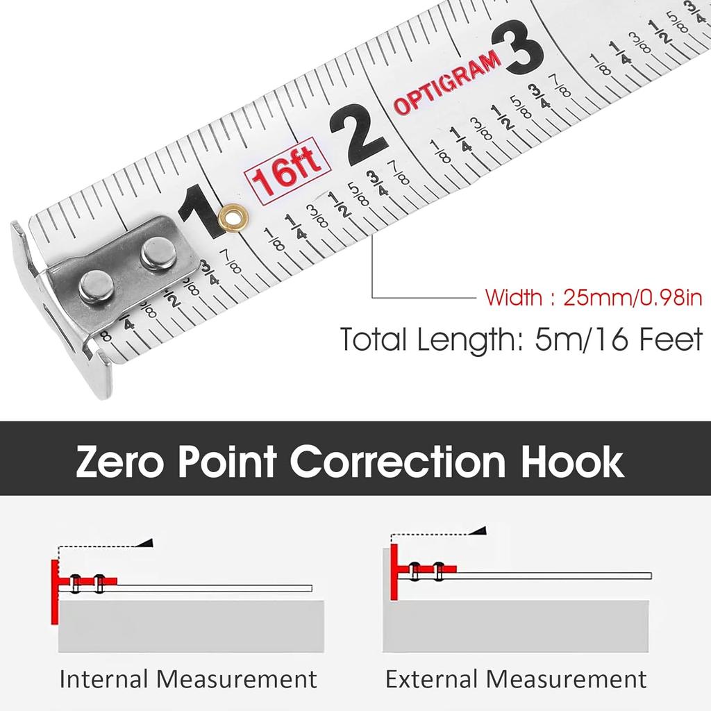 Tape Measure - 16 FT Stainless Steel Measuring Tape with Double-Sided Scale, Retractable Waterproof Tape Ruler, Adjustable Length Measuring Tape for