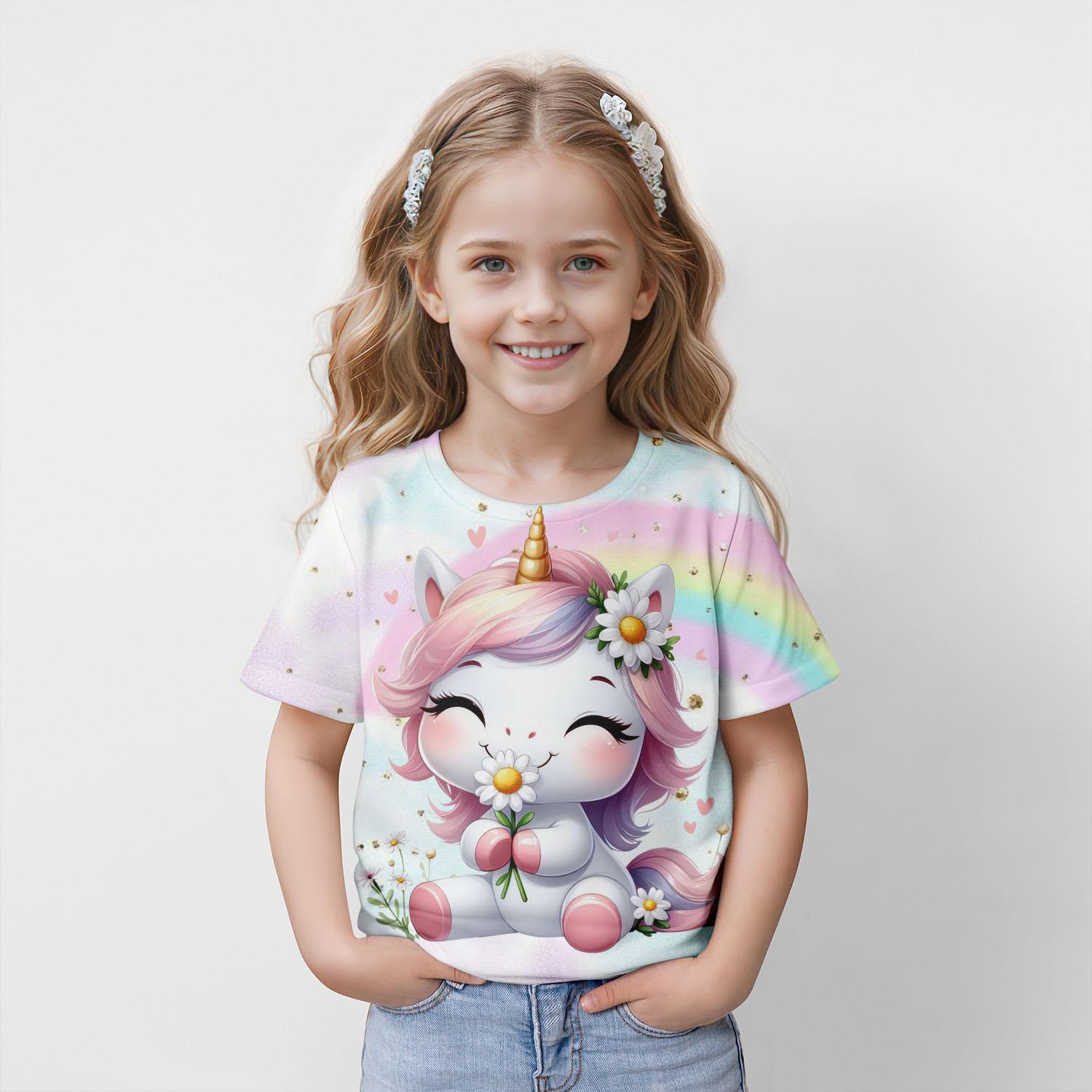 

Одяг для дівчаток Дитяча футболка з коротким рукавом Милий 3D-принт з мультфільмами Дитячий літній одяг Рожевий повсякденний дитячий одяг для дівчаток 160