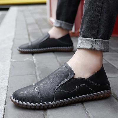 FashionGenuine Leather Men Casual Shoes Slip On Mens Loafers Moccasins Breathable Handmade Sewing Italian Driving Shoes Chaussure Homme
