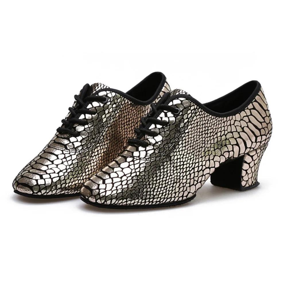 Women's Lady's Girl's Indoor Outdoor Oxford Leather Upper Chunky Heel Sneaker Heel High Ballroom Modern Latin Dance Shoes