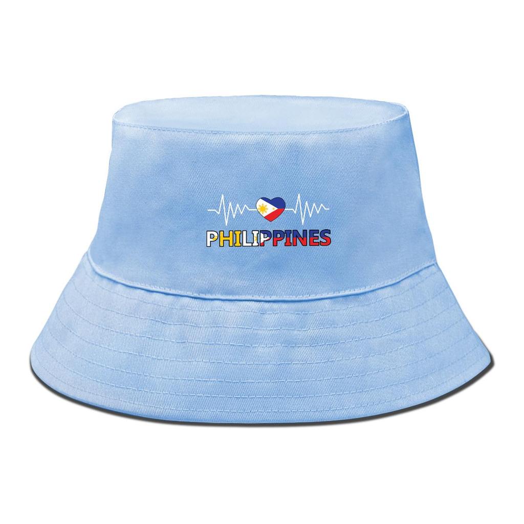 Bucket Hat With Heart Waves Philippine Flag Print , Patriotic Women's Hat Casual Candy Color Fit Beach Hat