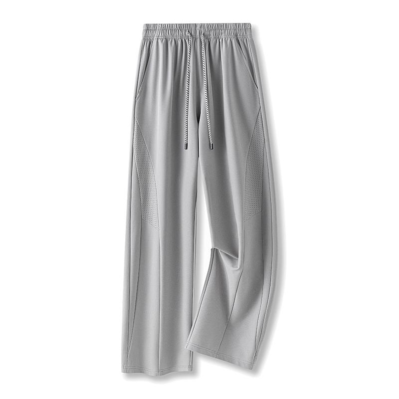 Ice Mesh Breathable Wide Leg Pants For Men Loose Drawstring Casual Drape Trousers