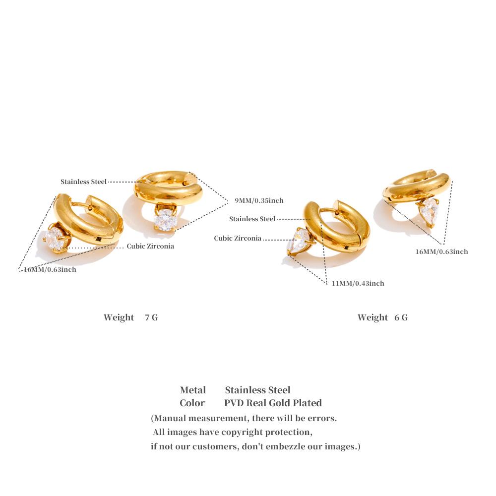 Eetit  Cubic Zirconia Round Water Drop Hoop Earrings 18K Golden Plated Stainless Steel Daily Wear Popular Jewelry 2025 Waterproof