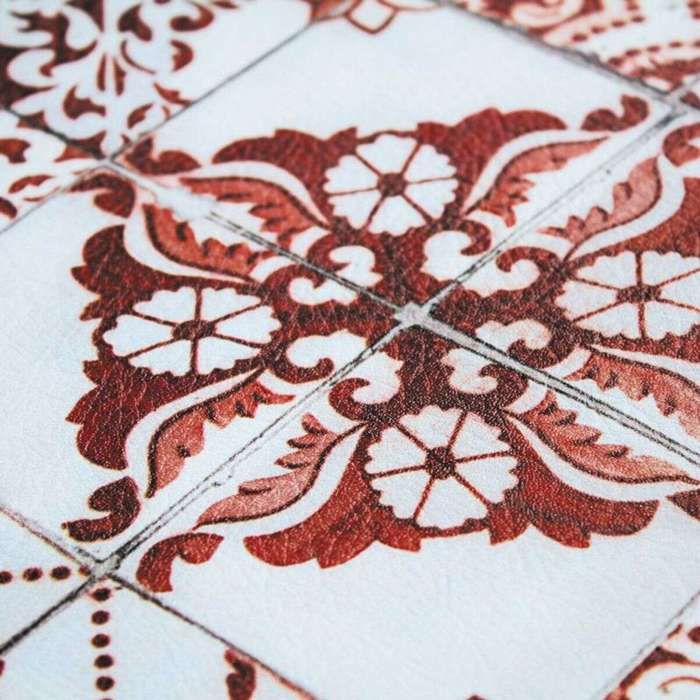 Tapis de cuisine carreaux de ciment rouge 45x120 - vinyle antidérapant