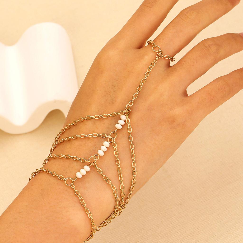 New Jewelry, Personalized Niche Trend Thin Chain Multi-layer Chain Finger Integrated Beaded Rice Bead Bracelet Women